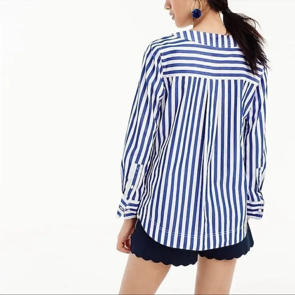 J. Crew Bold Stripe Cotton Poplin Tunic Blue